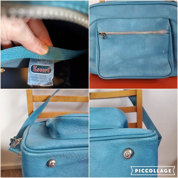 Vintage 60s Escort Blue Naugahyde Travel Bag - Picture 8 of 10